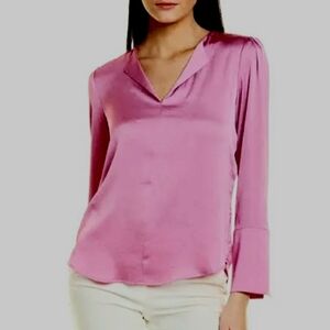 Jones New York Long Cuffs V-Neck Pink Pullover Top Medium - New With Tags